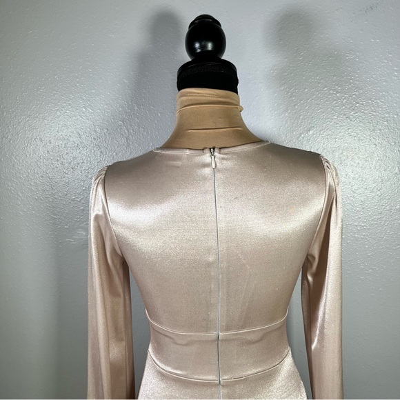Lurelly Champagne sheen keyhole cut out longsleeve mini dress XS holiday NYE - Picture 10 of 16